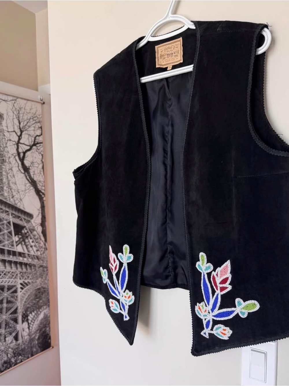 Double D Ranch Black Beaded Leather Vest Western Size L